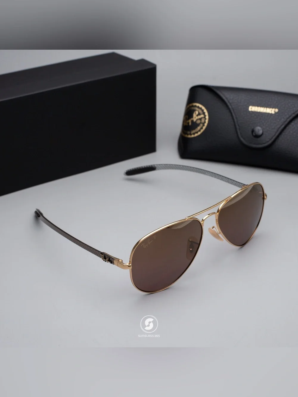 Ray-Ban Chromance Aviator Sunglasses Gold Brown Polarized Carbon Fiber RB8317CH